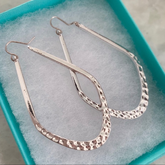 Silver Colored Textured Hoop Earrings - Picture 2 of 3
